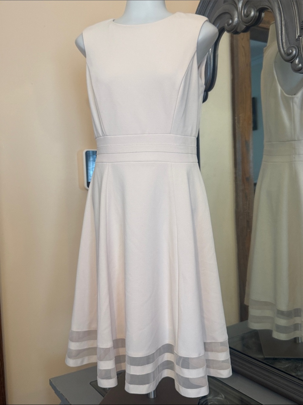 Calvin Klein 6 Light Pink Sleeveless Fit and Flare Midi Dress Sheer Hem Bands